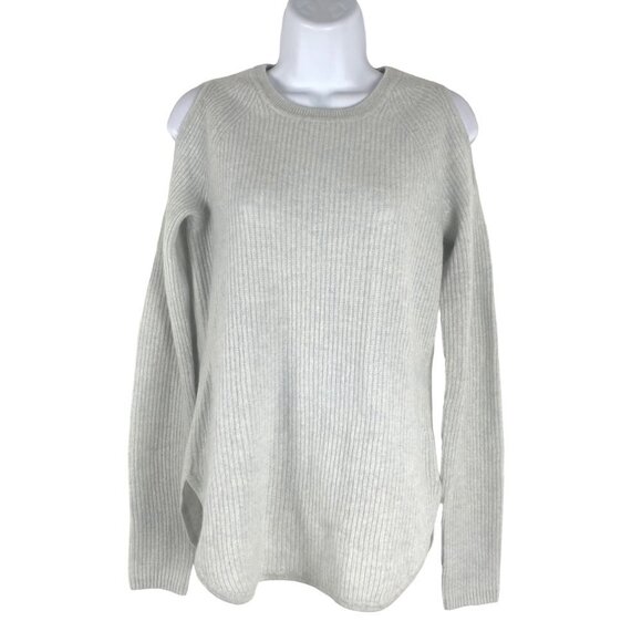 Saks‎ Fifth Avenue Cashmere Sweater Small Cold Shoulder Ribbed Blue FS-1187 - Picture 1 of 10